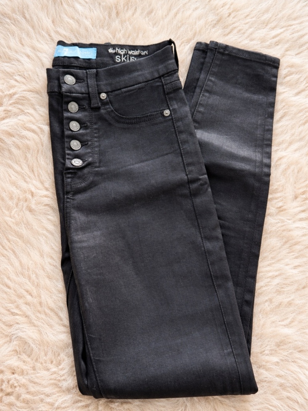 7 For All Mankind B(air) High Rise Skinny Jeans Black Ankle Button Fly Size 25